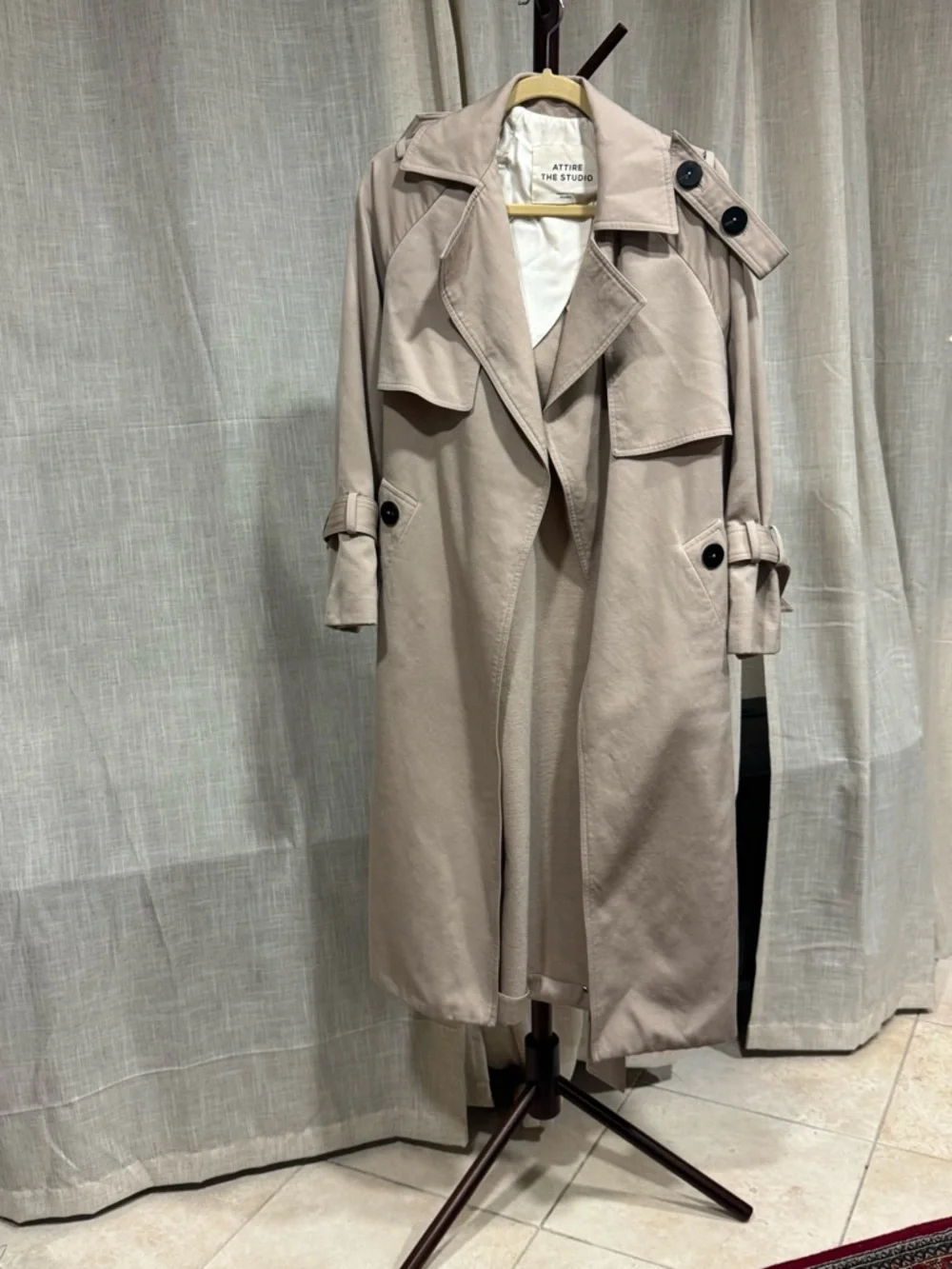 Attire The Studio 100% wool outer, silk lined sleeve open trench coat sz xs - Picture 1 of 14